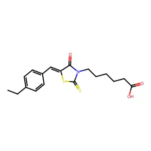 6-[(5Z)-5-[(4-ethylphenyl)methylidene]-4-oxo-2-sulfanylidene-1,3-thiazolidin-3-yl]hexanoic acid structure