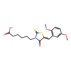 6-[5-(2,5-Dimethoxy-benzylidene)-4-oxo-2-thioxo-thiazolidin-3-yl]-hexanoic acid structure