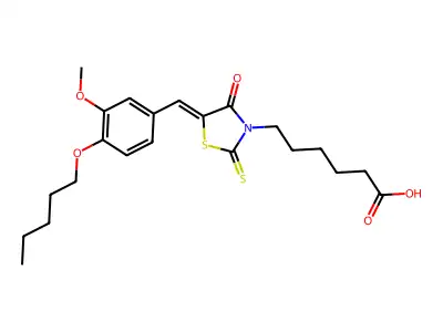 6-{(5Z)-5-[3-methoxy-4-(pentyloxy)benzylidene]-4-oxo-2-thioxo-1,3-thiazolidin-3-yl}hexanoic acid structure