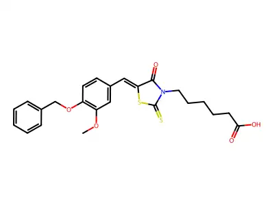 6-{(5Z)-5-[4-(benzyloxy)-3-methoxybenzylidene]-4-oxo-2-thioxo-1,3-thiazolidin-3-yl}hexanoic acid structure