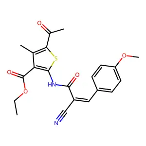Ethyl 5-acetyl-2-[[2-cyano-3-(4-methoxyphenyl)-1-oxo-2-propen-1-yl]amino]-4-methyl-3-thiophenecarboxylate structure