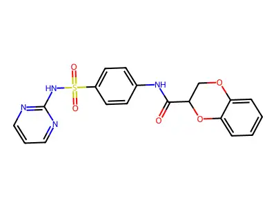 N-[4-(pyrimidin-2-ylsulfamoyl)phenyl]-2,3-dihydro-1,4-benzodioxine-2-carboxamide structure