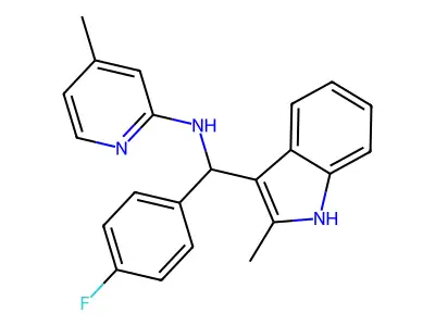 N-[(4-fluorophenyl)(2-methyl-1H-indol-3-yl)methyl]-4-methylpyridin-2-amine structure