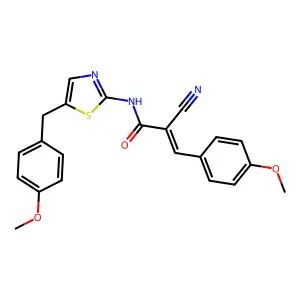 (Z)-2-cyano-3-(4-methoxyphenyl)-N-[5-[(4-methoxyphenyl)methyl]-1,3-thiazol-2-yl]prop-2-enamide structure