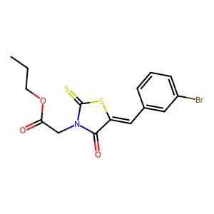 propyl [(5Z)-5-(3-bromobenzylidene)-4-oxo-2-thioxo-1,3-thiazolidin-3-yl]acetate structure