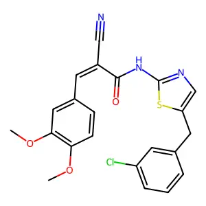 (Z)-N-(5-(3-chlorobenzyl)thiazol-2-yl)-2-cyano-3-(3,4-dimethoxyphenyl)acrylamide structure