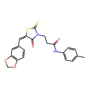 3-[(5Z)-5-(1,3-benzodioxol-5-ylmethylidene)-4-oxo-2-thioxo-1,3-thiazolidin-3-yl]-N-(4-methylphenyl)propanamide structure