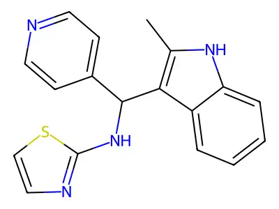 N-[(2-methyl-1H-indol-3-yl)-pyridin-4-ylmethyl]-1,3-thiazol-2-amine structure