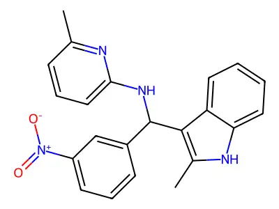6-methyl-N-((2-methyl-1H-indol-3-yl)(3-nitrophenyl)methyl)pyridin-2-amine structure
