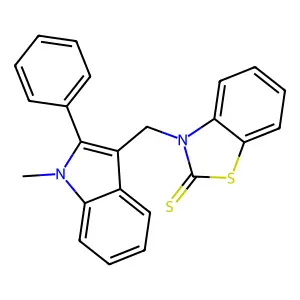3-((1-methyl-2-phenyl-1H-indol-3-yl)methyl)benzo[d]thiazole-2(3H)-thione structure
