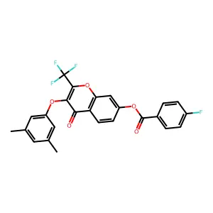 3-(3,5-dimethylphenoxy)-4-oxo-2-(trifluoromethyl)-4H-chromen-7-yl 4-fluorobenzoate structure