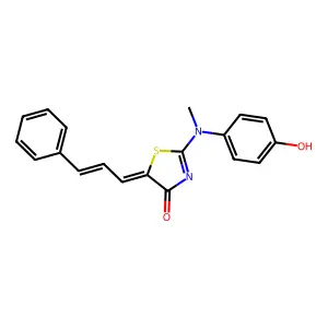 (5Z)-2-[(4-hydroxyphenyl)(methyl)amino]-5-[(2E)-3-phenylprop-2-en-1-ylidene]-1,3-thiazol-4(5H)-one structure