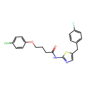 4-(4-chlorophenoxy)-N-[5-[(4-fluorophenyl)methyl]-1,3-thiazol-2-yl]butanamide structure