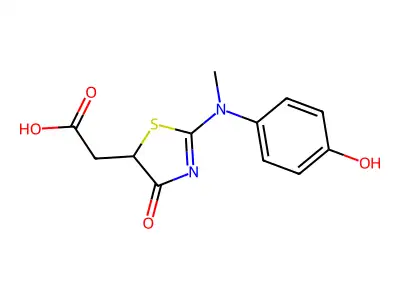 {2-[(4-hydroxyphenyl)(methyl)amino]-4-oxo-4,5-dihydro-1,3-thiazol-5-yl}acetic acid structure