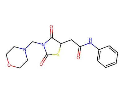 2-[3-(morpholin-4-ylmethyl)-2,4-dioxo-1,3-thiazolidin-5-yl]-N-phenylacetamide structure