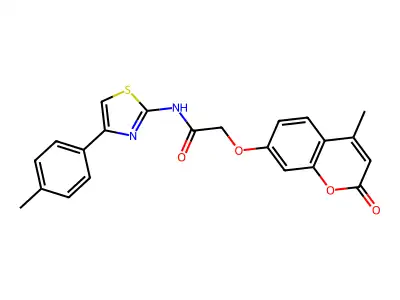 2-((4-methyl-2-oxo-2H-chromen-7-yl)oxy)-N-(4-(p-tolyl)thiazol-2-yl)acetamide structure