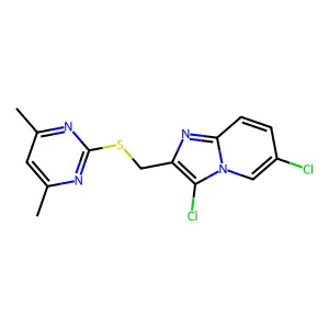 3,6-Dichloro-2-(((4,6-dimethylpyrimidin-2-yl)thio)methyl)imidazo[1,2-a]pyridine structure