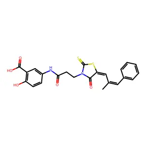 2-HYDROXY-5-{3-[(5Z)-5-[(2Z)-2-METHYL-3-PHENYLPROP-2-EN-1-YLIDENE]-4-OXO-2-SULFANYLIDENE-1,3-THIAZOLIDIN-3-YL]PROPANAMIDO}BENZOIC ACID structure