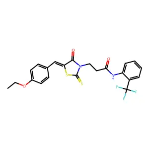 3-[(5Z)-5-[(4-ethoxyphenyl)methylidene]-4-oxo-2-sulfanylidene-1,3-thiazolidin-3-yl]-N-[2-(trifluoromethyl)phenyl]propanamide structure