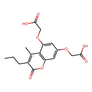 2,2'-[(4-methyl-2-oxo-3-propyl-2H-chromene-5,7-diyl)bis(oxy)]diacetic acid structure