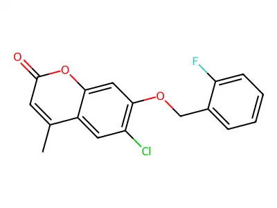 6-chloro-7-[(2-fluorophenyl)methoxy]-4-methyl-2H-chromen-2-one structure