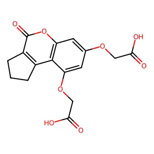 2,2'-((4-oxo-1,2,3,4-tetrahydrocyclopenta[c]chromene-7,9-diyl)bis(oxy))diacetic acid structure