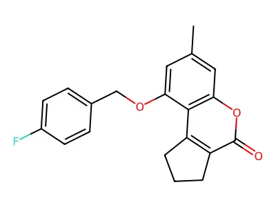 9-[(4-fluorophenyl)methoxy]-7-methyl-2,3-dihydro-1H-cyclopenta[c]chromen-4-one structure
