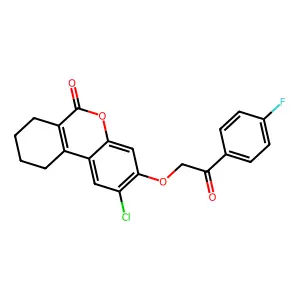 2-chloro-3-(2-(4-fluorophenyl)-2-oxoethoxy)-7,8,9,10-tetrahydro-6H-benzo[c]chromen-6-one structure