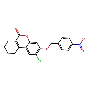 2-chloro-3-({4-nitrobenzyl}oxy)-7,8,9,10-tetrahydro-6H-benzo[c]chromen-6-one structure