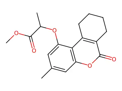 2-[(3-methyl-6-oxo-7,8,9,10-tetrahydrobenzo[c][1]benzopyran-1-yl)oxy]propanoic acid methyl ester structure