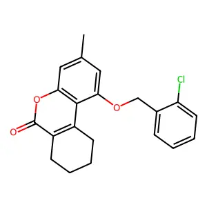 1-((2-chlorobenzyl)oxy)-3-methyl-7,8,9,10-tetrahydro-6H-benzo[c]chromen-6-one structure
