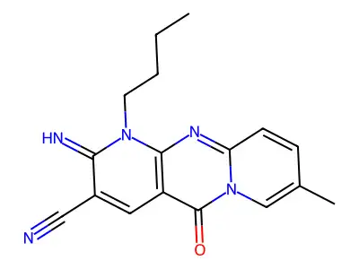 1-Butyl-2-imino-8-methyl-5-oxodipyrido[1,2-d:3',4'-f]pyrimidine-3-carbonitrile structure