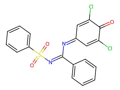 N'-(benzenesulfonyl)-N-(3,5-dichloro-4-oxocyclohexa-2,5-dien-1-ylidene)benzenecarboximidamide structure