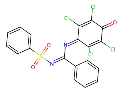 N'-(benzenesulfonyl)-N-(2,3,5,6-tetrachloro-4-oxocyclohexa-2,5-dien-1-ylidene)benzenecarboximidamide structure