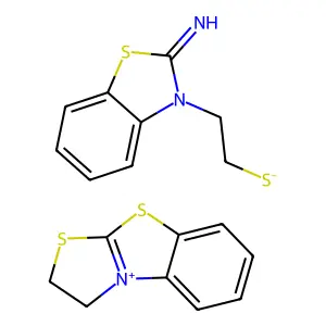 1,2-dihydro-[1,3]thiazolo[2,3-b][1,3]benzothiazol-9-ium; 2-(2-imino-1,3-benzothiazol-3-yl)ethanethiolate structure