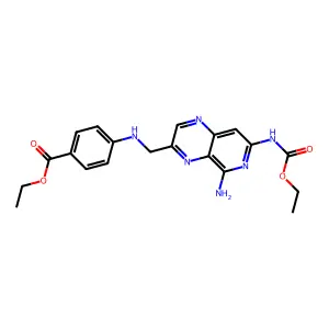 ethyl 4-[({5-amino-7-[(ethoxycarbonyl)amino]pyrido[3,4-b]pyrazin-3-yl}methyl)amino]benzoate structure