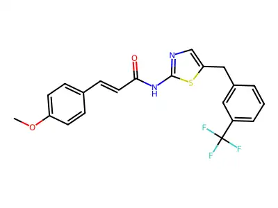 3-(4-methoxyphenyl)-N-(5-(3-(trifluoromethyl)benzyl)thiazol-2-yl)acrylamide structure