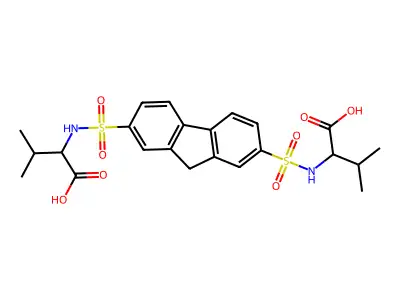 2,2'-((9H-Fluorene-2,7-disulfonyl)bis(azanediyl))bis(3-methylbutanoic acid) structure