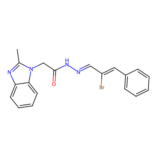 N'-(2-BR-3-PH-2-Propenylidene)-2-(2-methyl-1H-benzimidazol-1-YL)acetohydrazide structure