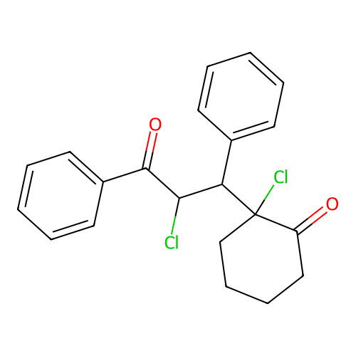 2-Chloro-2-(2-chloro-3-oxo-1,3-diphenylpropyl)cyclohexanone structure