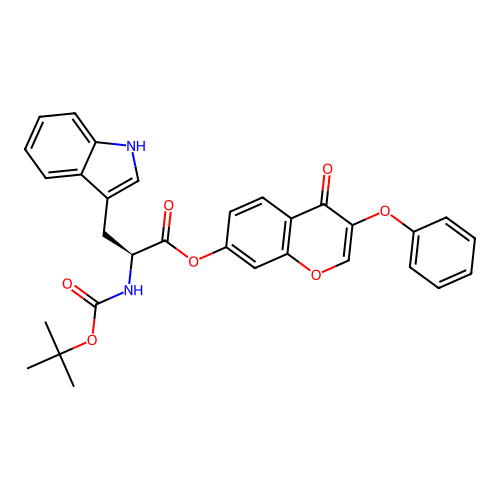 (4-oxo-3-phenoxychromen-7-yl) (2S)-3-(1H-indol-3-yl)-2-[(2-methylpropan-2-yl)oxycarbonylamino]propanoate structure