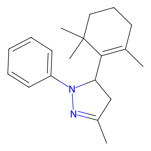 3-methyl-1-phenyl-5-(2,6,6-trimethylcyclohex-1-en-1-yl)-4,5-dihydro-1H-pyrazole structure