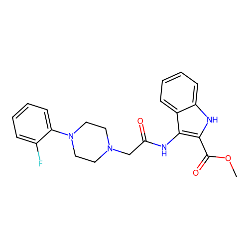 Methyl 3-[[2-[4-(2-fluorophenyl)piperazin-1-yl]acetyl]amino]-1H-indole-2-carboxylate structure