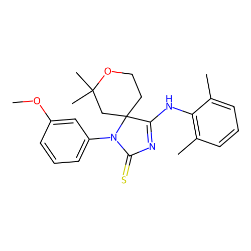 (4Z)-4-[(2,6-dimethylphenyl)imino]-1-(3-methoxyphenyl)-7,7-dimethyl-8-oxa-1,3-diazaspiro[4.5]dec-2-ene-2-thiol structure