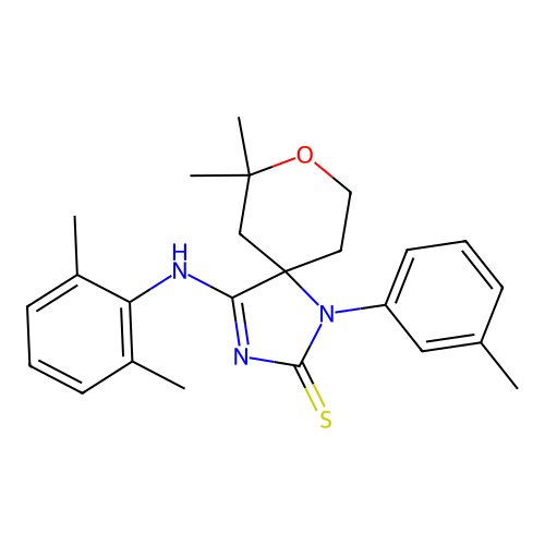 (4Z)-4-[(2,6-dimethylphenyl)imino]-7,7-dimethyl-1-(3-methylphenyl)-8-oxa-1,3-diazaspiro[4.5]dec-2-ene-2-thiol structure