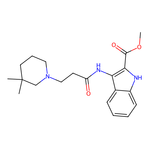 methyl 3-(3-(3,3-dimethylpiperidin-1-yl)propanamido)-1H-indole-2-carboxylate structure