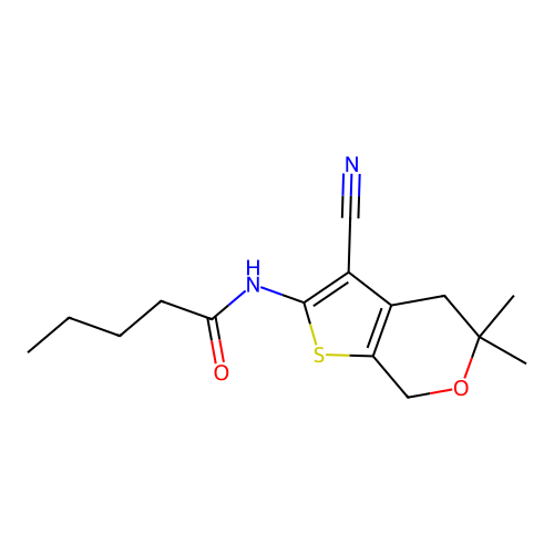 N-(3-cyano-5,5-dimethyl-4,7-dihydro-5H-thieno[2,3-c]pyran-2-yl)pentanamide structure