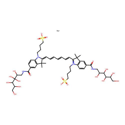 1,1'-Bis-(4-sulfobutyl)indotricarbocyanine-5,5'-dicarboxylic acid diglucamide structure