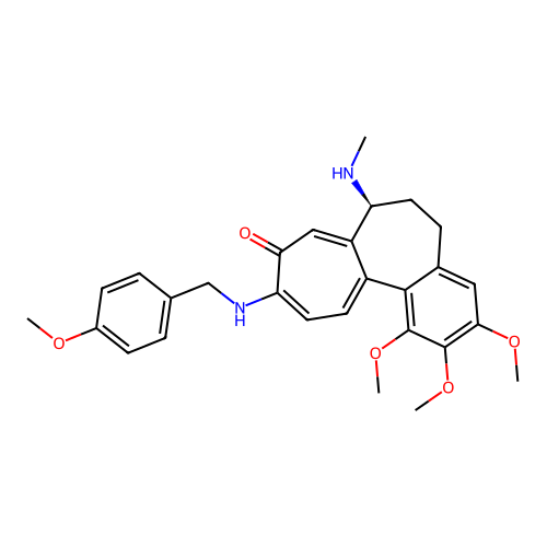 (7S)-1,2,3-trimethoxy-10-[(4-methoxyphenyl)methylamino]-7-(methylamino)-6,7-dihydro-5H-benzo[a]heptalen-9-one structure