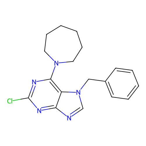 6-(azepan-1-yl)-7-benzyl-2-chloro-7H-purine structure